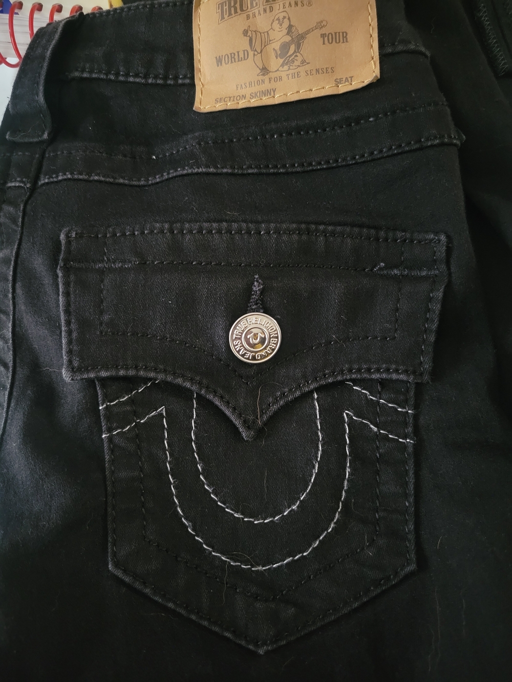 True Religion Women's Black Skinny Jeans with Signature Pocket Stitching